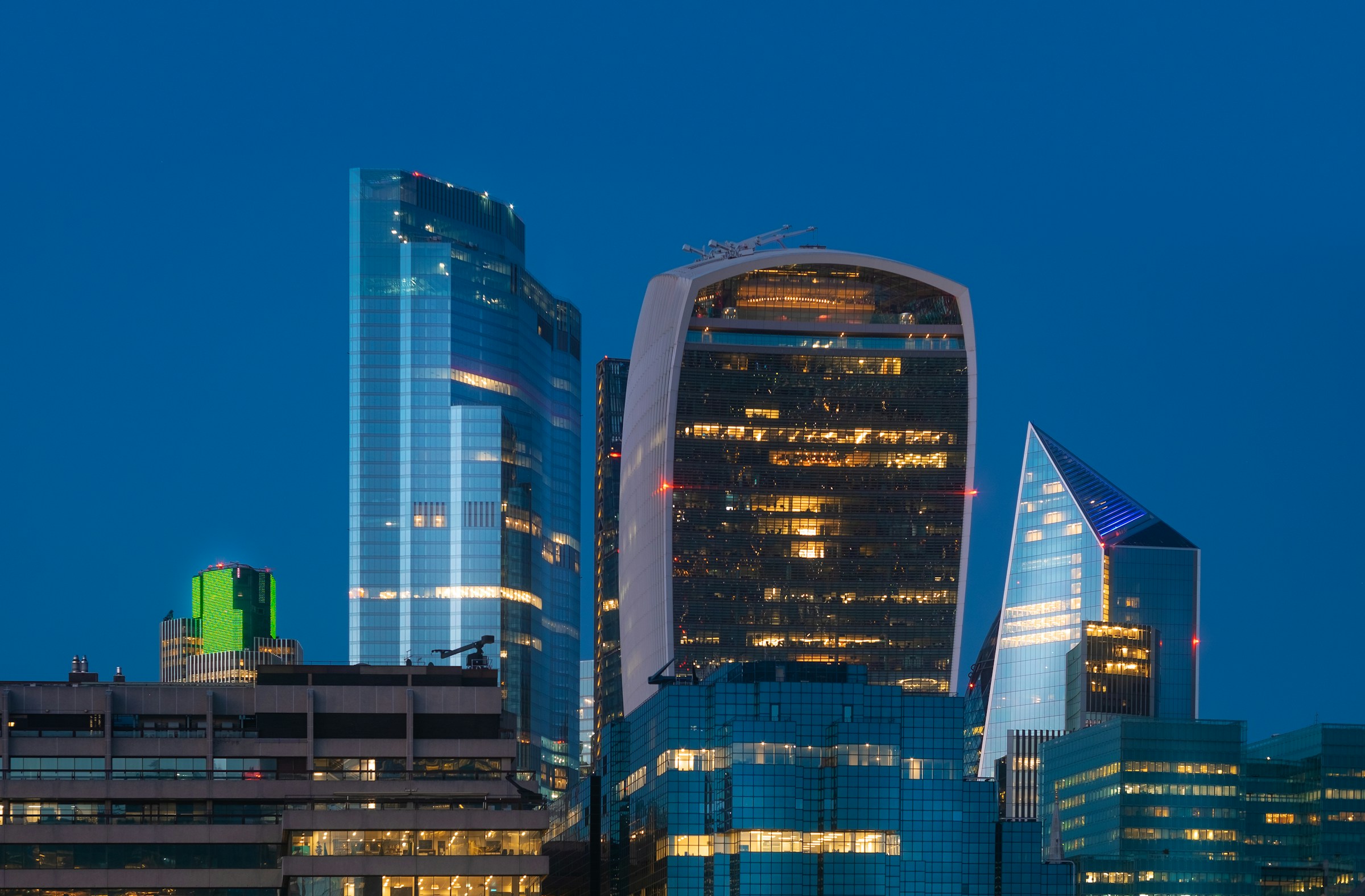 The City of London skyline at blue hour